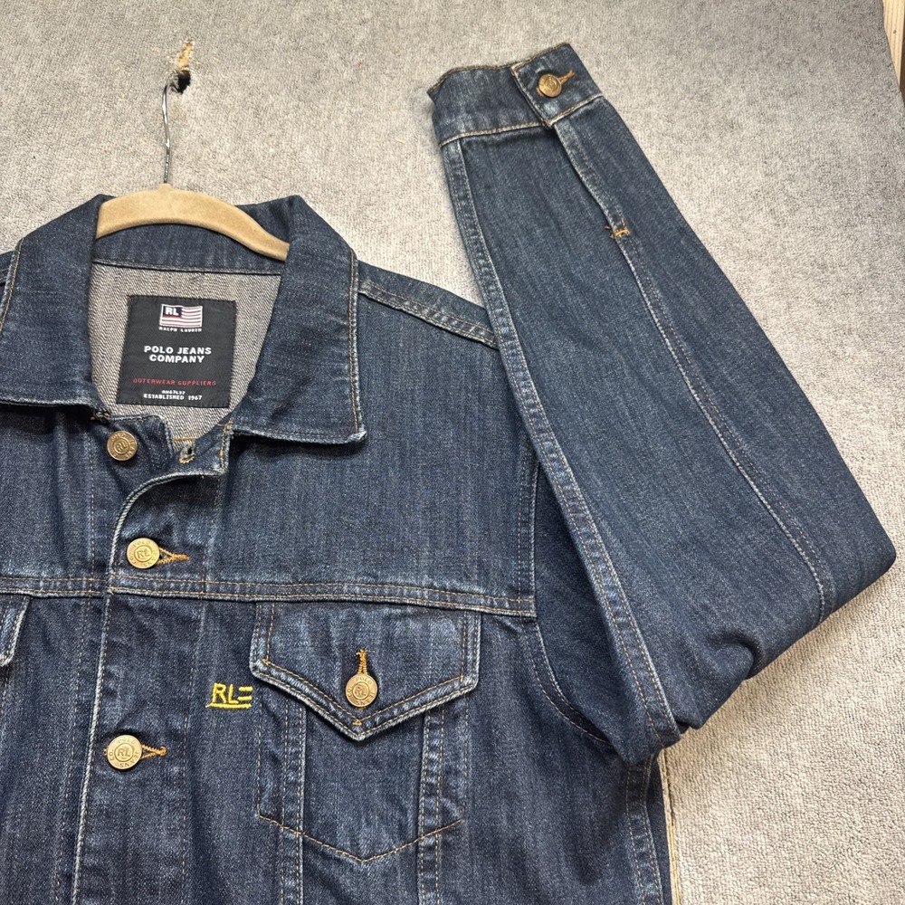 Ralph Lauren Polo Jeans Co Denim Trucker Jacket RL Flag Patch Men's Small